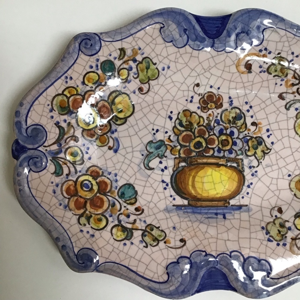 Lufeco Spain Crackle Plate 10.25” Pintado A Mano Hand Painted Floral Art Pottery - Picture 12 of 13